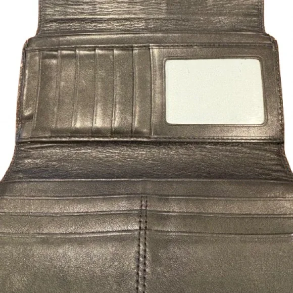 Coach Black Leather Trifold Wallet Checkbook Style - Picture 5 of 5